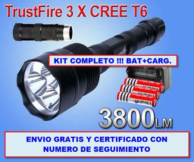 Foto Linterna Trustfire 3800 Lm 3 Led Cree Xml T6 + 3 Pilas + Cargador + Tubo Regalo