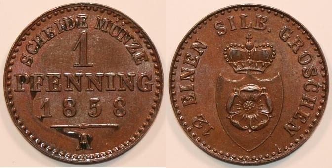 Foto Lippe-Detmold 1 Pfennig 1858 A