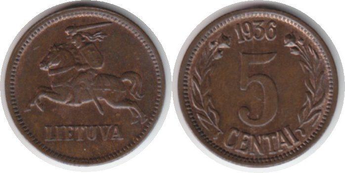 Foto Litauen 5 Centai 1936