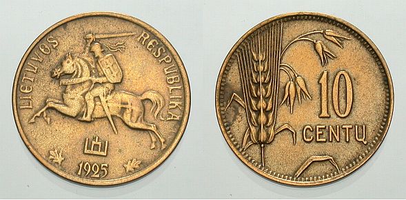Foto Litauen-Republik Alu/Br-10 Centu 1925