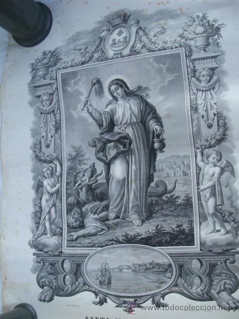Foto litografia o gravado de mediados del xix,santa marta virgen,patro