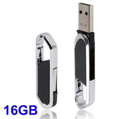 Foto Llave USB de 16 GB a mosquetón color negro y plata material metal