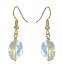 Foto L'ovale chapado en oro oval swarovski crystal ab gancho pendientes
