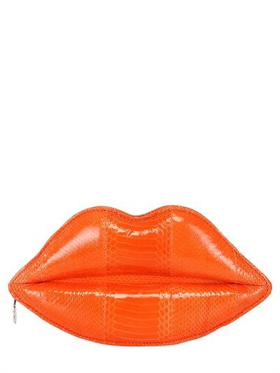 Foto lulu guinness clutch de labios de piel de víbora acolchada