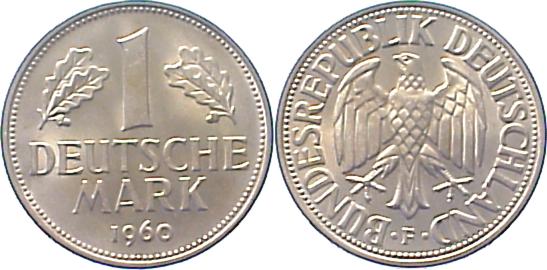 Foto Münzen der Bundesrepublik Deutschland 1 Mark 1960 F