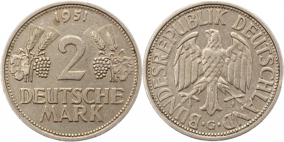 Foto Münzen der Bundesrepublik Deutschland 2 Mark 1951 G