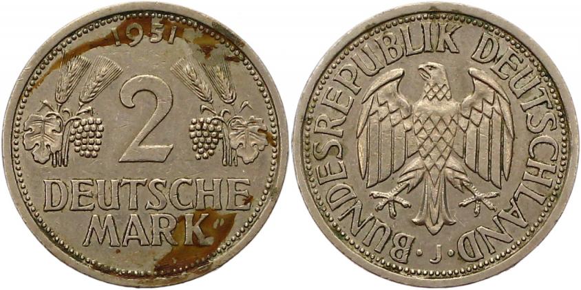 Foto Münzen der Bundesrepublik Deutschland 2 Mark 1951 J