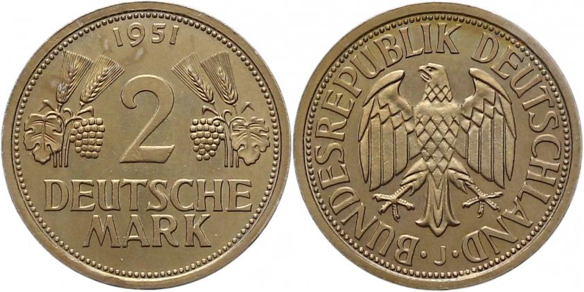 Foto Münzen der Bundesrepublik Deutschland 2 Mark 1951 J