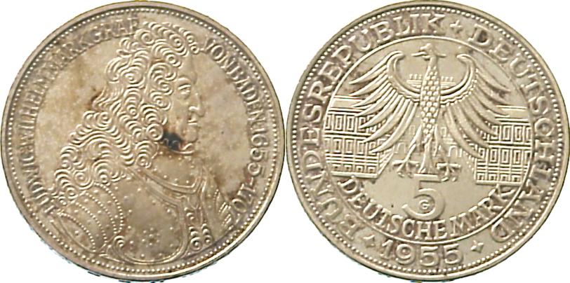 Foto Münzen der Bundesrepublik Deutschland 5 Mark 1955 G