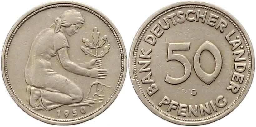 Foto Münzen der Bundesrepublik Deutschland 50 Pfennig 1950 G