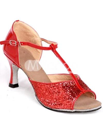 Foto Magnífico rojo PU cuero fondo 1 1/5'' zapatos de tacón Mujer Latina