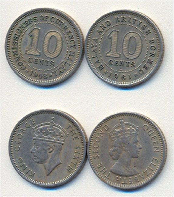 Foto Malaya + Brit Borneo 2 x 10 Cents ab 1948
