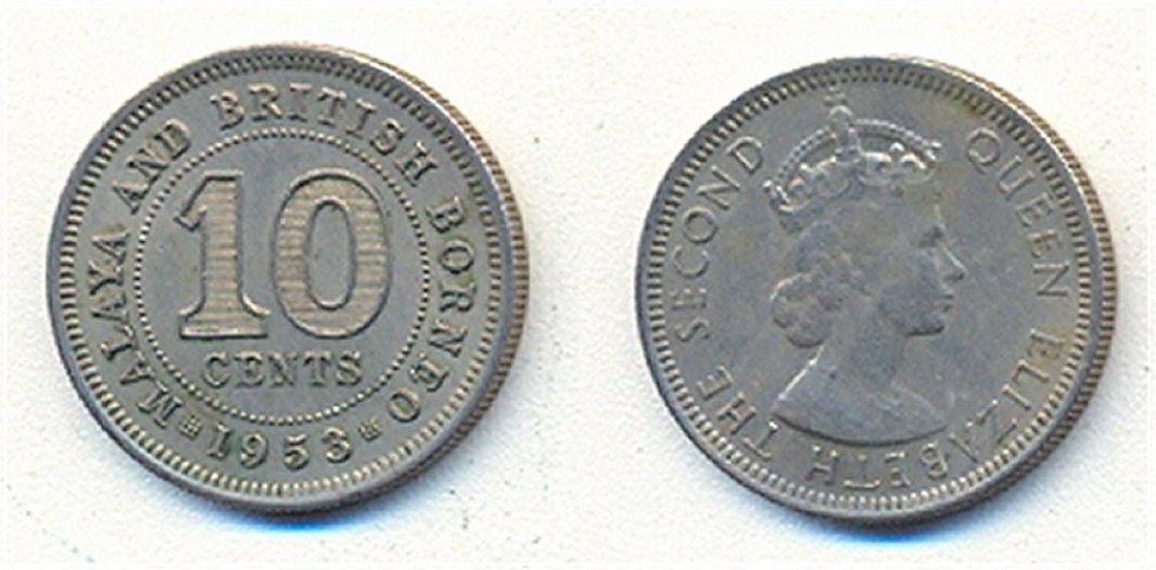Foto Malaya und Brit Borneo 10 Cents 1953