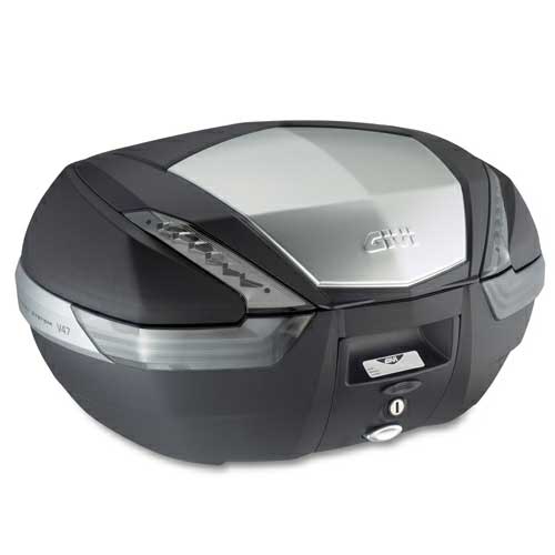 Foto Maleta Monokey Givi V47 Tech negro tapa aluminio luces transparentes