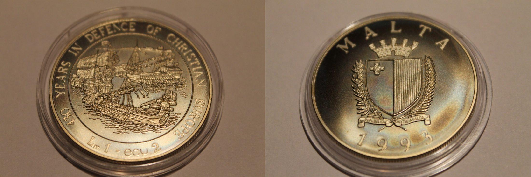 Foto Malta 1 Lira / 2 Ecu 1993