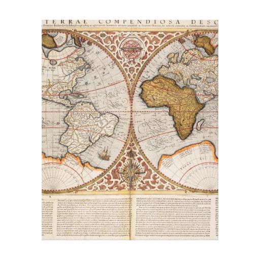 Foto Mapa del mundo doble del hemisferio, 1587 Impresión En Lona