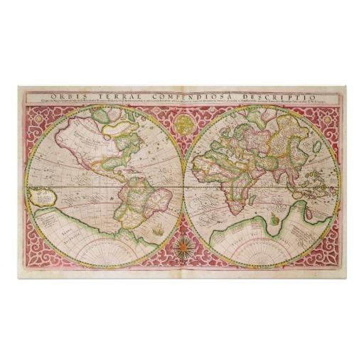 Foto Mapa del mundo doble del hemisferio, 1587 Impresiones