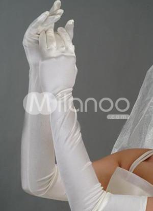Foto Marfil 60 * 10 cm por encima del codo longitud satinado nupcial boda guantes