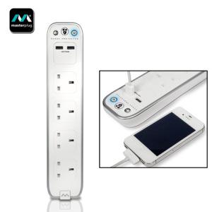 Foto Masterplug protegida contra sobretensiones 4 Plug Power Bar con Dual USB - blanco