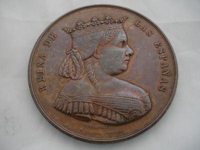 Foto Medalla Bronce. Isabel Ii. Cesión Patrimonio Real. Año 1865. Atanasio Carrasco
