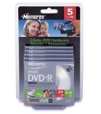 Foto Memorex 1.4gb mini dvd-r, jewel case, 5-pack