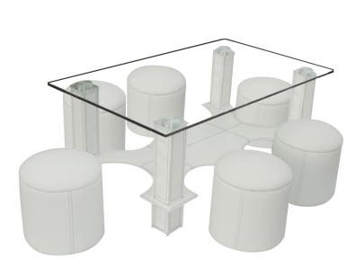 Foto Mesa De Centro + 6 Pufs Hula Hoop - Blanco