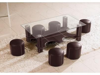 Foto Mesa De Centro + 6 Pufs Hula Hoop - Chocolate