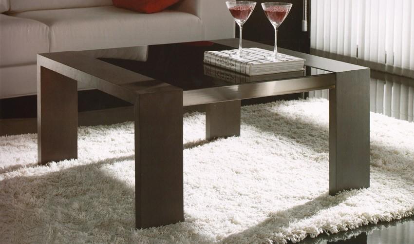 Foto Mesa de Centro Cuadrada en madera de Roble con Cristal