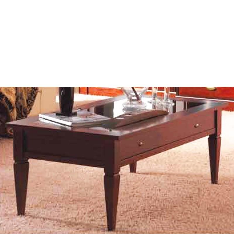 Foto Mesa de centro expositora y con tapa de cristal.