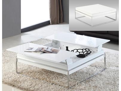 Foto Mesa De Centro Gamma - Bandejas Elevables - Lacado Blanco - Patas Cromadas