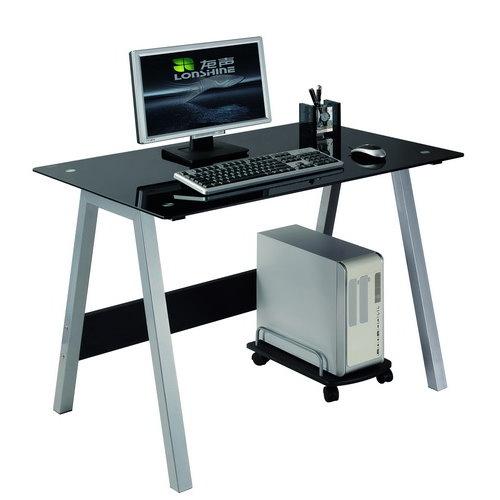 Foto Mesa de Ordenador en Cristal DELTA, Gran diseño, soporte para CPU, en