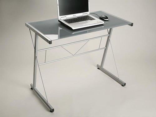 Foto Mesa escritorio metálica con cristal gris.