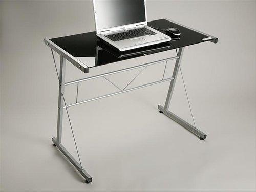 Foto Mesa escritorio metálica con cristal negro.