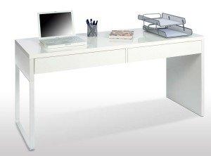 Foto Mesa escritorio u ordenador en blanco brillo con 2 cajones