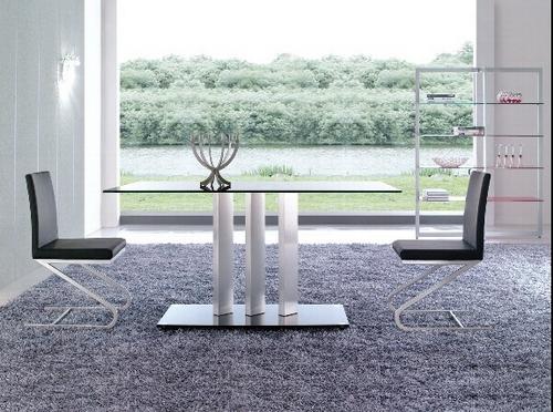 Foto Mesa QC-43, de comedor, cristal negro, cromada, 160x90 cms
