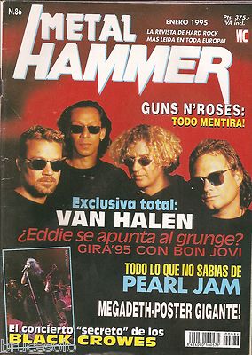 Foto Metal Hammer Nº 86 Spanish Mag 1995-van Halen-black Crowes-guns'n'roses-megadeth