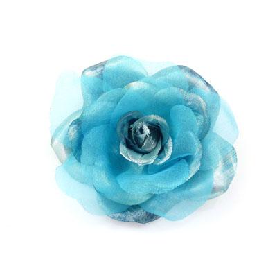 Foto Metallic Turquoise Organza Fabric Flower Corsage Brooch