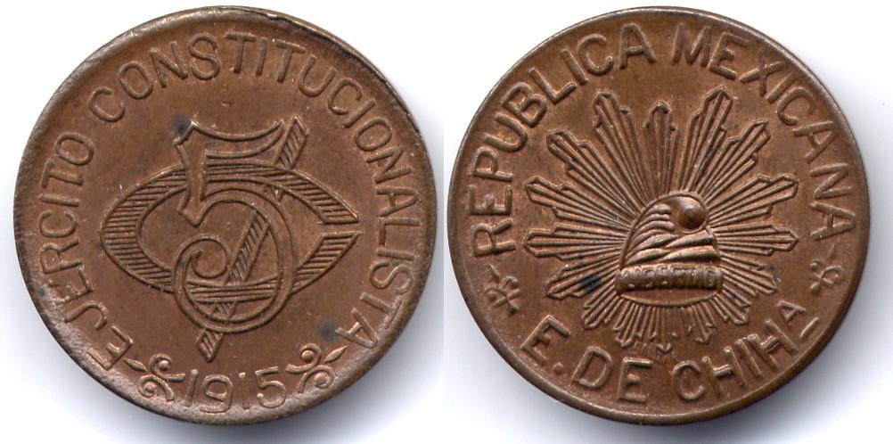 Foto Mexico / Mexiko 5 centavos 1915
