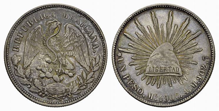 Foto Mexiko 1 Peso 1900, M° Mexico-City