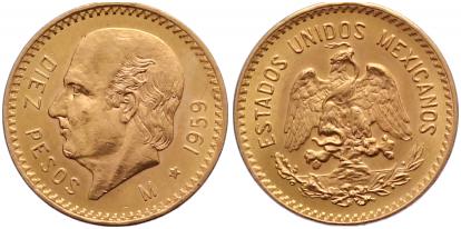 Foto Mexiko 10 Pesos Gold 1959