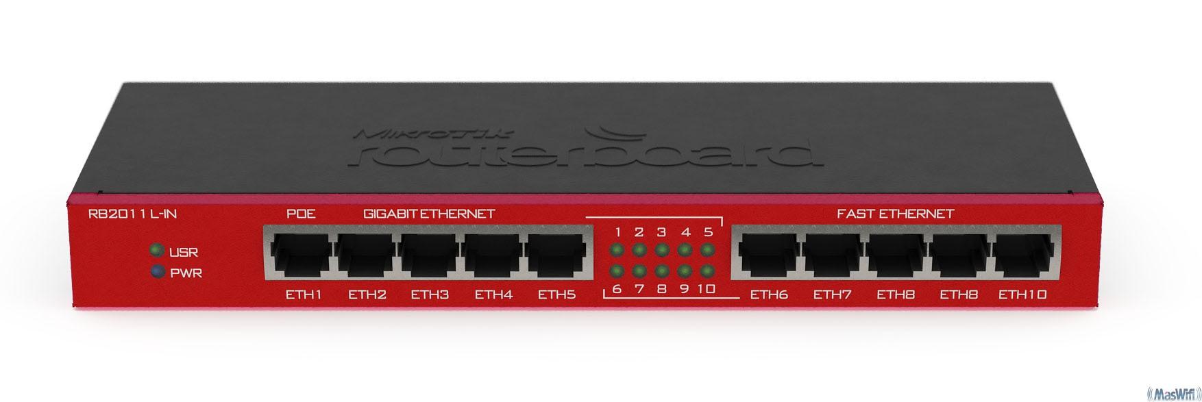 Foto Mikrotik RB2011L-IN RouterBOARD 10 Puertos LAN (5 Gigabit), Atheros 600MHz, 64MB RAM, PoE, Nivel 4