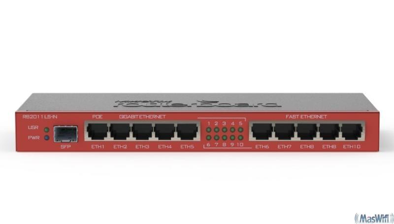 Foto Mikrotik RB2011LS-IN RouterBOARD 10 Puertos LAN (5 Gigabit), 1 SFP, Atheros 600MHz, 64MB RAM, PoE, Nivel 4