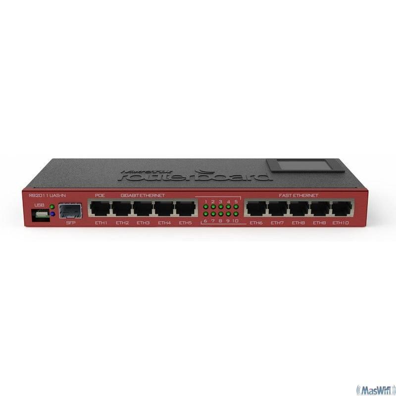 Foto Mikrotik RB2011UAS-IN RouterBOARD 10 Puertos LAN (5 Gigabit), Atheros 600MHz, 128MB RAM, Nivel 5, 1 SFP
