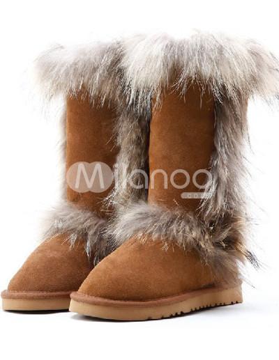 Foto Moda granate plana botas de piel lana forro cuero Womens nieve de Fox