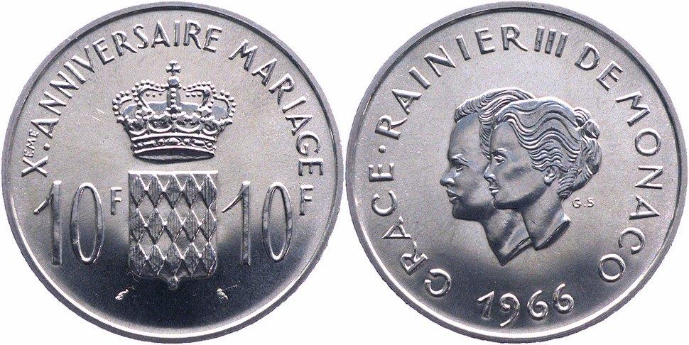 Foto Monaco 10 Francs Silber 1966