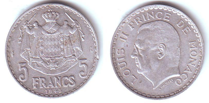 Foto Monaco 5 Francs 1945