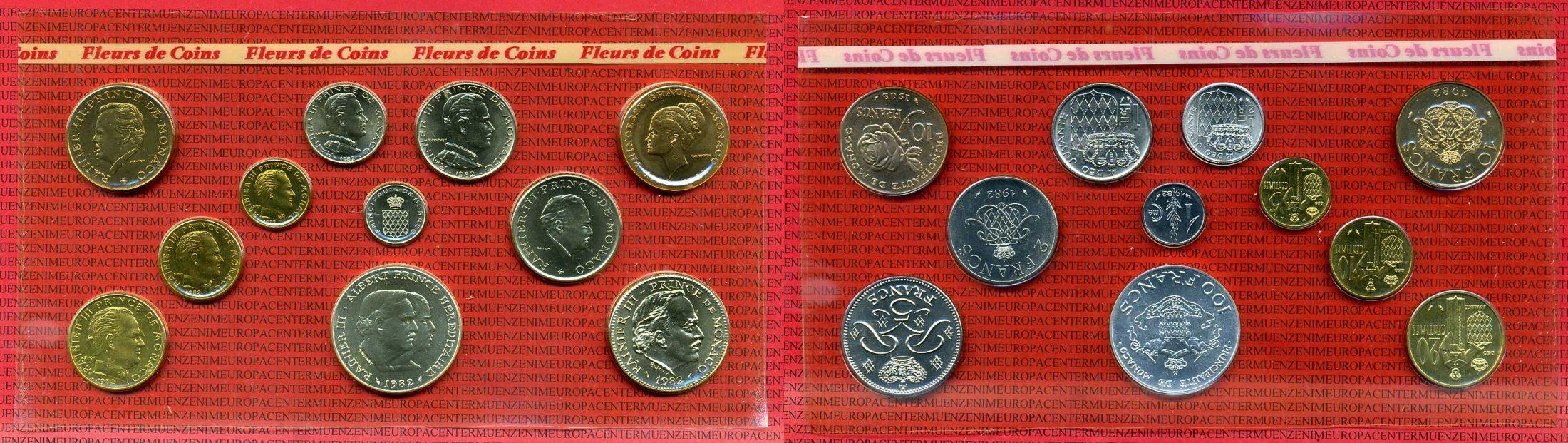 Foto Monaco Kursmünzensatz mit Box und Folie Franc 1982