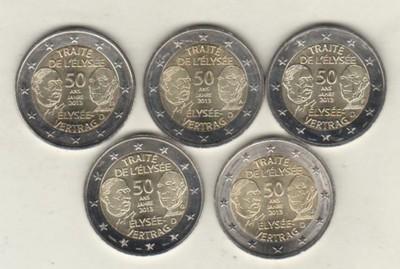 Foto Moneda 2 Euros C. Alemania 2013.tratado Del Eliseo. Juego 5 Cecas. Sin Circular