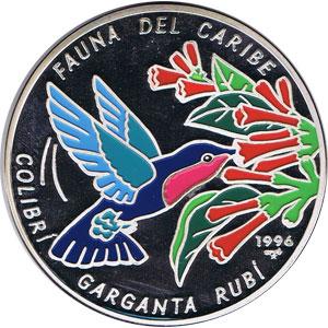 Foto Moneda 5 onzas de plata 50p. Cuba Fauna del caribe Colibri 1996