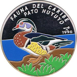 Foto Moneda 5 onzas de plata 50p. Cuba Fauna del caribe Pato 1996